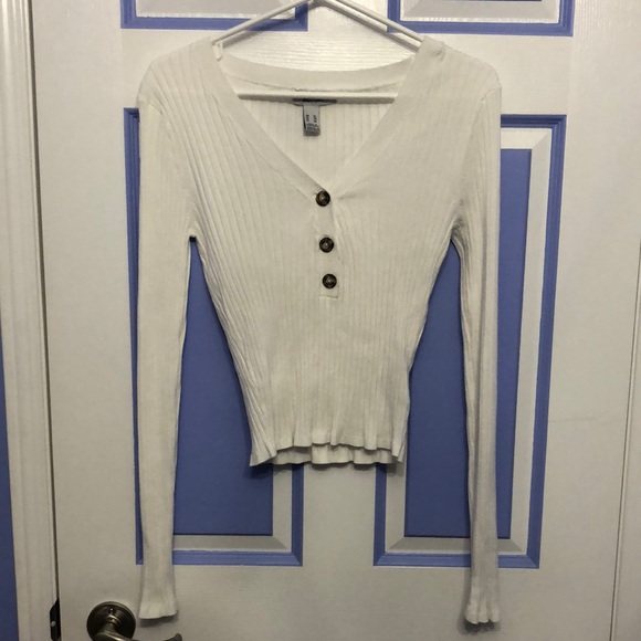 White Ribbed long sleeve top - Picture 1 of 3
